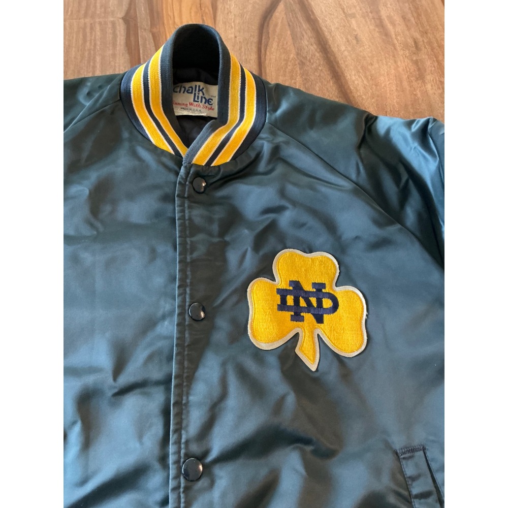 Vintage 80s Chalk Line Notre Dame Fighting Irish Satin Bomber Jacket USA Made L - Picture 5 of 12